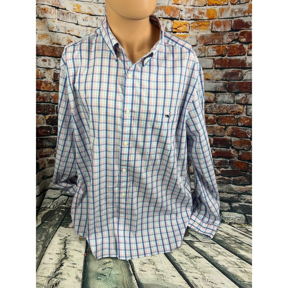 Vineyard Vines Men's Long Sleeve Plaid Button Down Shirt Whale Logo Size XL